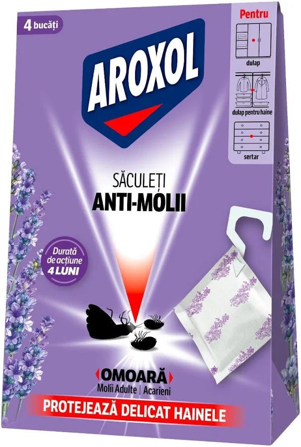 Insecticid si Repelant - AROXOL ANTIMOLII SACULET LAVANDA 4BUC