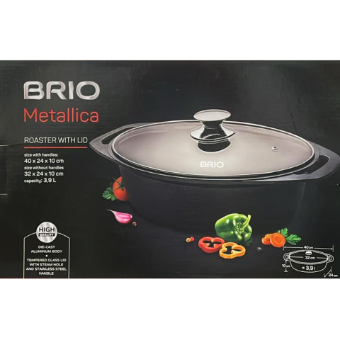 Oale, Tigai si Cratite - BRIO METALLICA TAVA CU MANERE SI CAPAC STICLA 3.9L 40X25X10CM