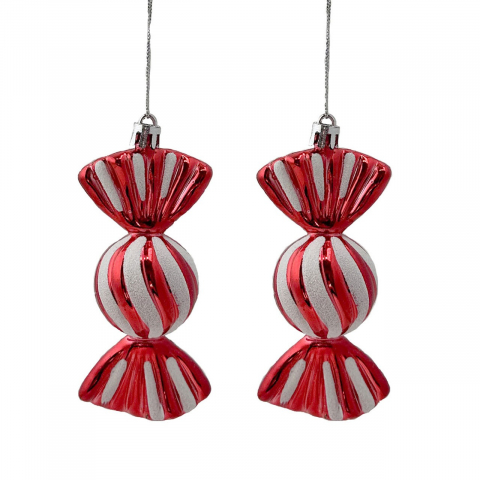 Articole Craciun - Decoratiune Craciun, Bomboana, Rosu si Alb,  2 buc
