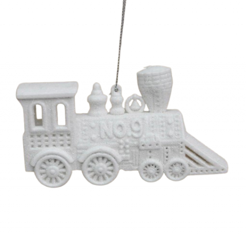 Decoratiune Craciun, Locomotiva Alba cu Sclipici, Pandantiv 3D, 12 cm [1]