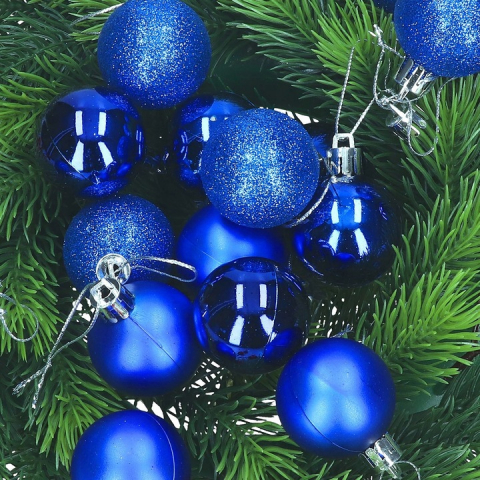Set Globuri Pentru Brad, Albastru, Lucioase, Mate, Sclipici, 24 Buc [2]