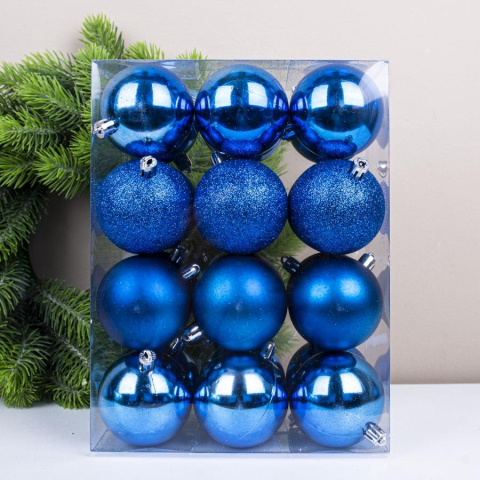 Set Globuri Pentru Brad, Albastru, Lucioase, Mate, Sclipici, 24 Buc [0]
