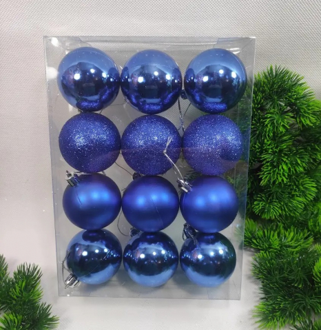 Set Globuri Pentru Brad, Albastru, Lucioase, Mate, Sclipici, 24 Buc [3]