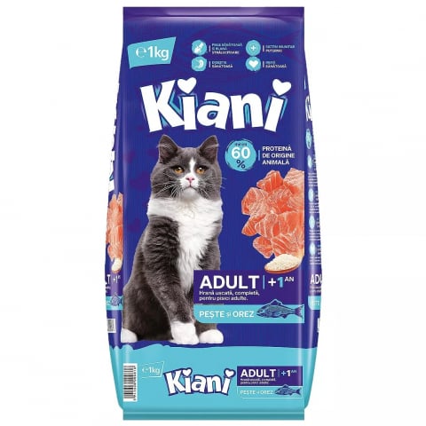 Hrana, Accesorii si Ingrijire Animale - Hrana Uscata Pentru Pisici Adulte, Kiani, Peste si Orez, 1kg
