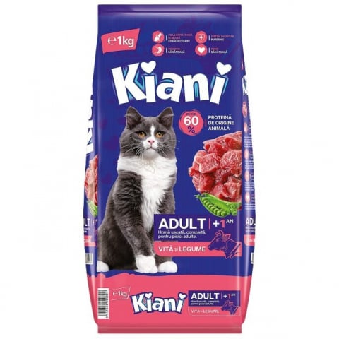 Hrana Pisici - Hrana Uscata Pentru Pisici Adulte, Kiani, Vita si Legume, 1 Kg