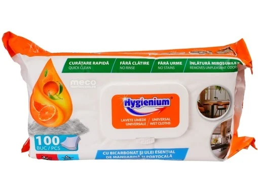 Servetele Umede Suprafete - HygienumLavete Umede Universale Bicarbonat Mandarina/ Pertocala 100 buc