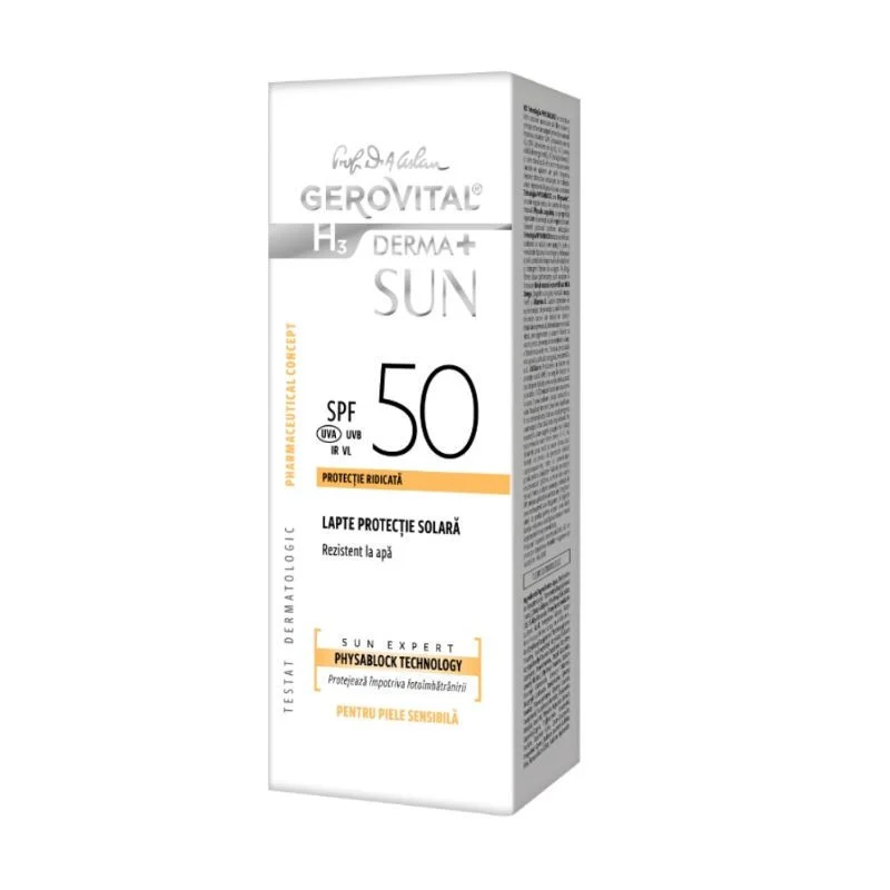 Creme si Lotiuni de Corp - Lapte pentru protectie solara cu SPF 50 H3 Derma+ Sun, 150 ml, Gerovital