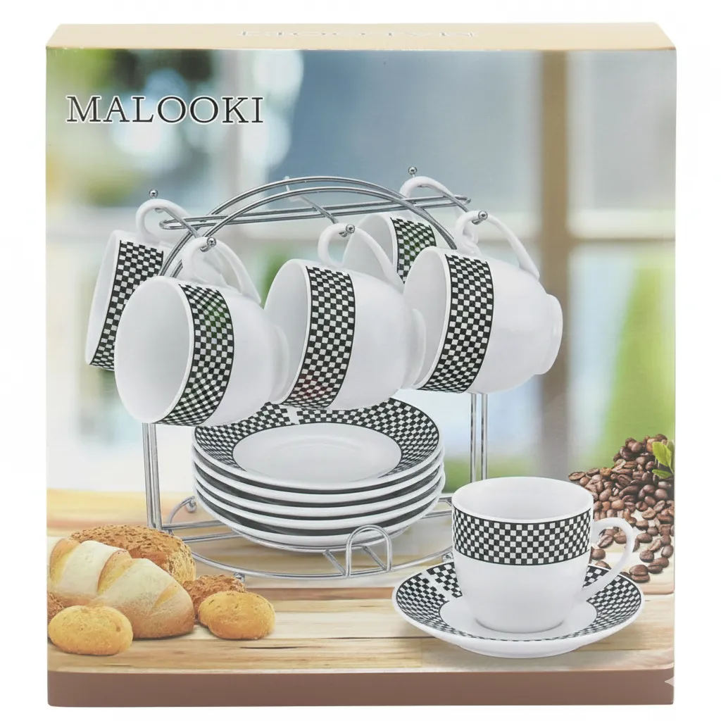 Uz Casnic - MALOOKI SET 6 CESTI+6 FARFURII PE SUPORT METALIC