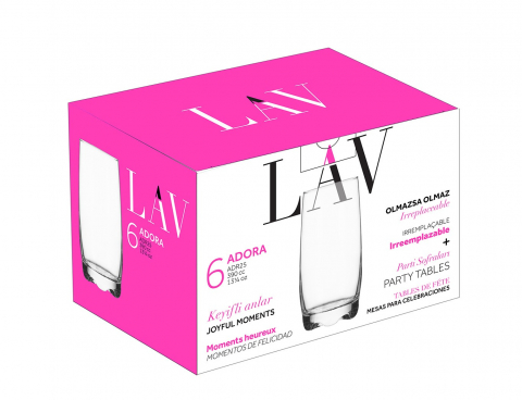 Pahare din Sticla, Transparente, Long Drink, Lav, Adora, 390 ml, Set 6 buc [1]