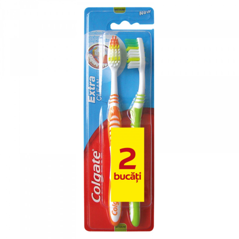 Periuta de Dinti - Periuta de Dinti, Colgate, Extra Clean, Medium, Set 2 Buc