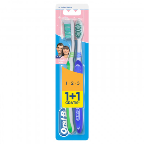 Periuta de Dinti - Periuta de Dinti, Oral B, Delicate White, Medium, Set 2 Buc