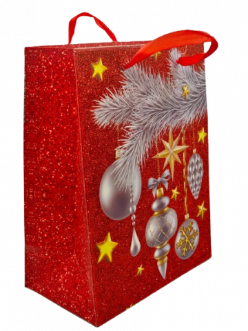 Articole Craciun - Punga Cadou Craciun, Carton, Globuri + Sclipici, 18 x 23 x 10 cm