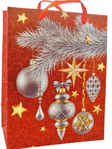 Punga Cadou Craciun, Carton, Globuri + Sclipici, 18 x 23 x 10 cm [1]