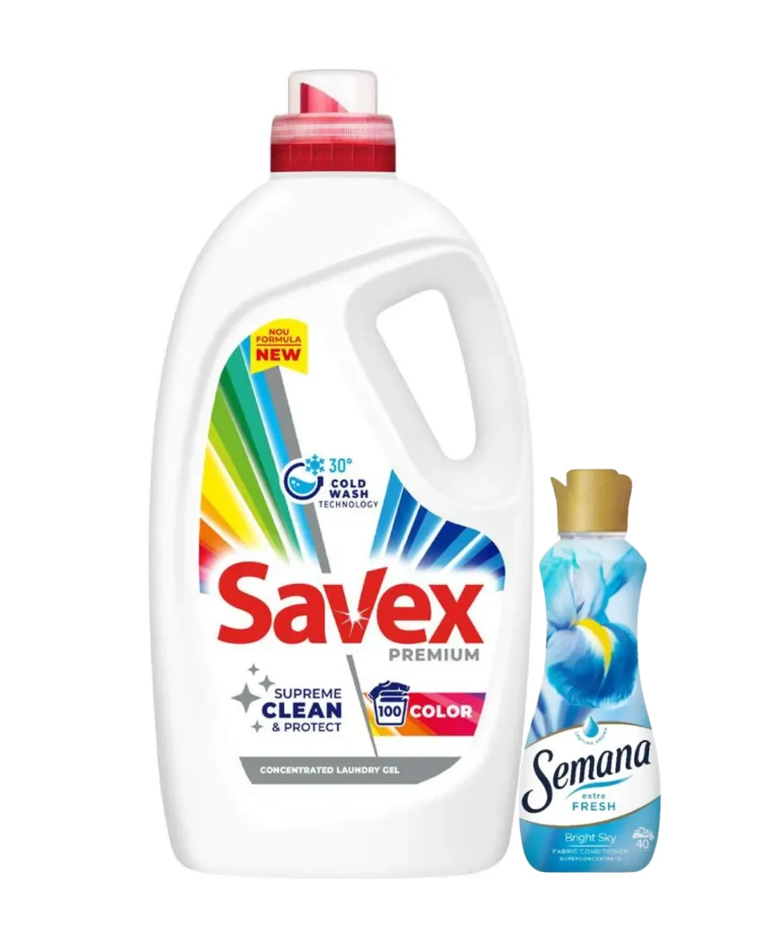 Detergent Rufe - Savex Premium Color 100 spalari + Balsam rufe Semana Extra Fresh 40 spalari