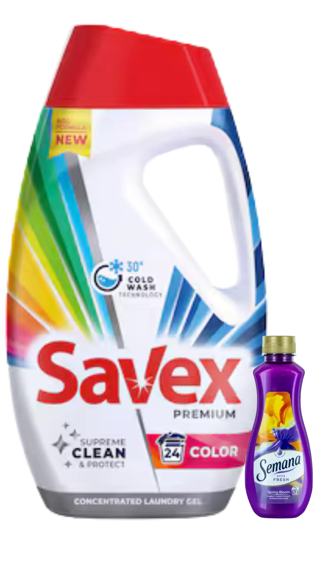 Detergent Lichid - Savex Premium Color 24 spalari + Balsam rufe Semana Spring Bloom 12 spalari