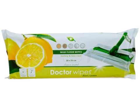 Produse de Curatenie - Servetele Umede Pardoseli, Doctor Wipe's, 30 x 25 cm, Parfum Lamaie, 36 buc