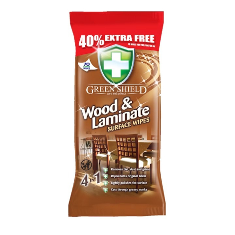 Servetele Umede Suprafete - Servetele Umede Pentru Curatare Lemn si Suprafete Laminate, Green Shield, 70 buc