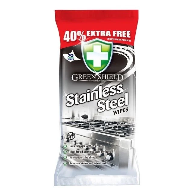 Servetele Umede Suprafete - Servetele Umede Pentru Curatare Suprafete din Inox, Green Shield, 70 buc