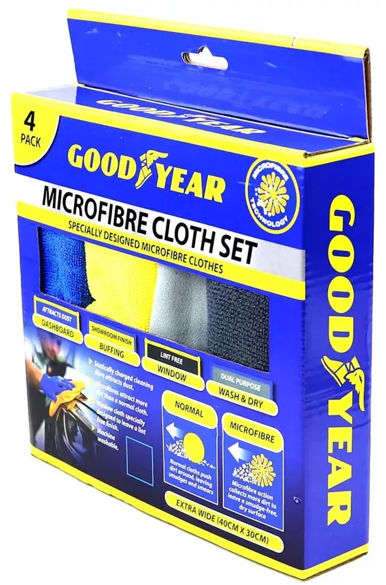 Cosmetica Auto - Set 4 lavete de curatare auto din microfibra multicolor 40 x 30 cm Goodyear