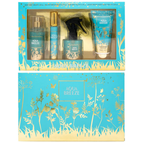Ingrijire Personala - Set Cadou pentru Femei, Aqua Breeze, Body Mist 100 ml, Apa de Parfum 20 ml, Spray Par 100 ml, Crema Hidratanta Corp 100 ml, inspirat de Victoria`s Secret - Falling Water