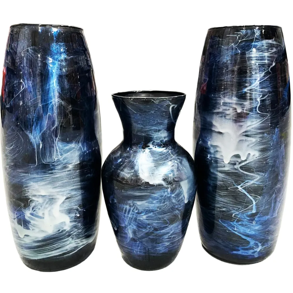 Decoratiuni interior - SET VAZE VERONA ALBASTRU - ALB