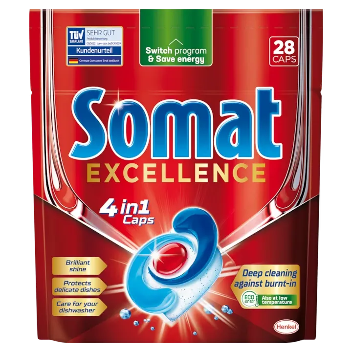 Capsule si Tablete pentru Masina de Spalat Vase - Somat Excellence Detergent Vase Tablete 4in1 28 bucati