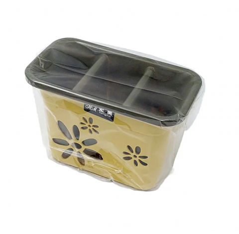 Articole pentru Bucatarie - Suport Tacamuri din Plastic, 6 Compartimente, Model Floral, Galben