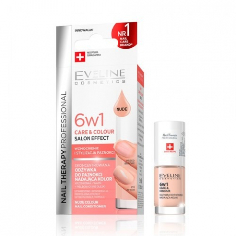 Manichiura si Pedichiura - Tratament Pentru Unghii, Eveline Cosmetics, 6in1, Care & Colour, Nude, 5ml