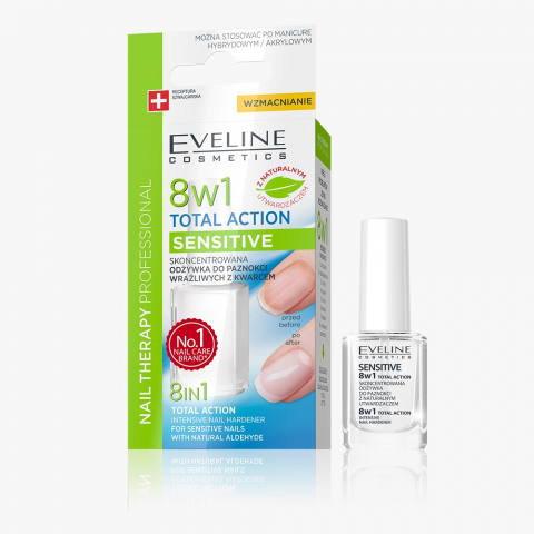 Manichiura si Pedichiura - Tratament Pentru Unghii, Eveline Cosmetics, Total Action, 8in1, Sensitive, 12 ml