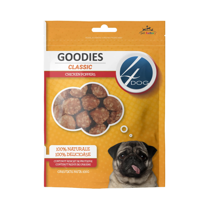 Recompense pentru caini 4Dog Classic Chicken Poppers, 100 g, Goodies [1]