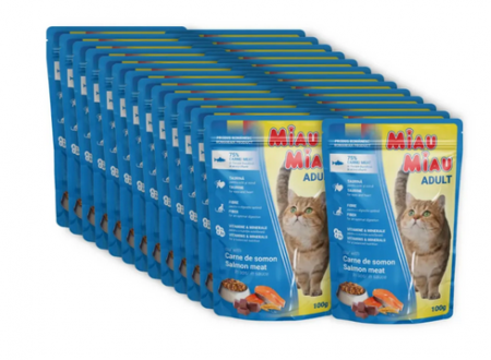 Hrana umeda pisici - MIAU MIAU, Somon, plic hrană umedă pisici, (în sos), bax, 100g x 24buc