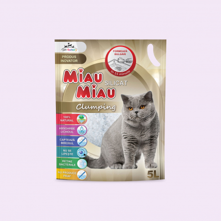 Asternut litiera/ Silicat/ Nisip - Așternut Igienic Pisici MIAU MIAU Silicat Clumping 5L