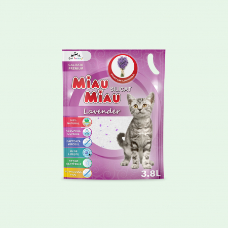 Asternut litiera/ Silicat/ Nisip - Așternut Igienic Pisici MIAU MIAU Silicat Lavandă 3,8L