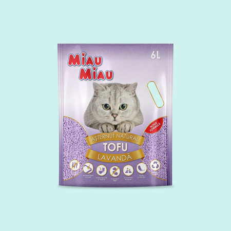Asternut litiera/ Silicat/ Nisip - Așternut Igienic Pisici MIAU MIAU Tofu Lavandă 6L
