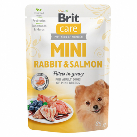 Hrana umeda caini - Brit Care Dog Mini Rabbit and Salmon Fillets in Gravy 85 g