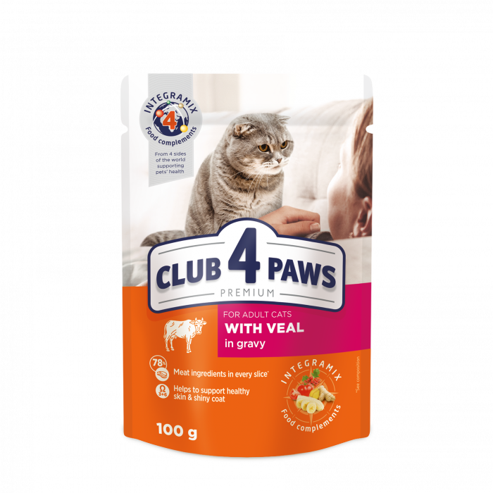Hrana umeda pisici - CLUB 4 PAWS Plic hrana umeda pisici adulte, Vita in sos, 100g