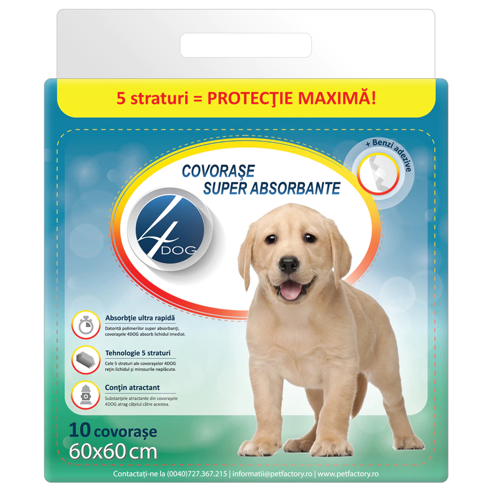 Covorase absorbante, Scutece - Covorase absorbante, 4Dog, 60x60cm, 10 buc