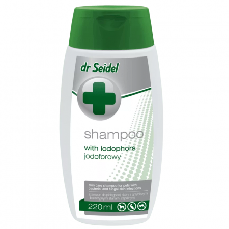 Sampon, Balsam - Dr SEIDEL Sampon Dermatologic Calmant, cu Iodofor, Pentru Caini si Pisici cu Piele Sensibila, Iritata, 220ml