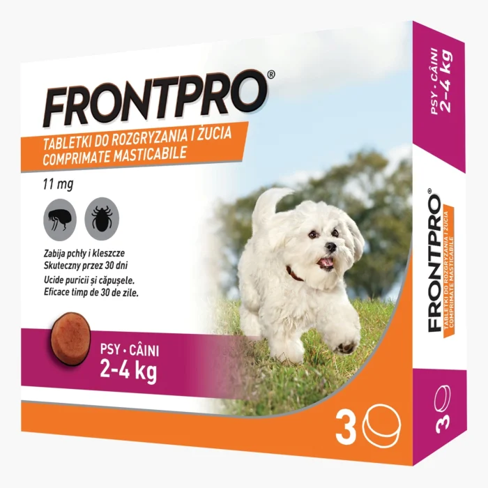 Antiparazitare interne si externe - FrontPro 11 mg comprimate masticabile împotriva puricilor și căpușelor pentru câini 2–4 kg - 3 comprimate