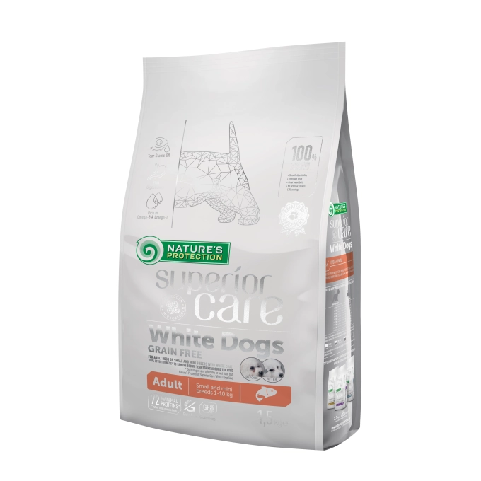 Hrana uscata caini - Hrana pentru caini Nature's Protection Superior Care White Dogs Fara Cereale Adult cu Somon rase mici 1.5 Kg