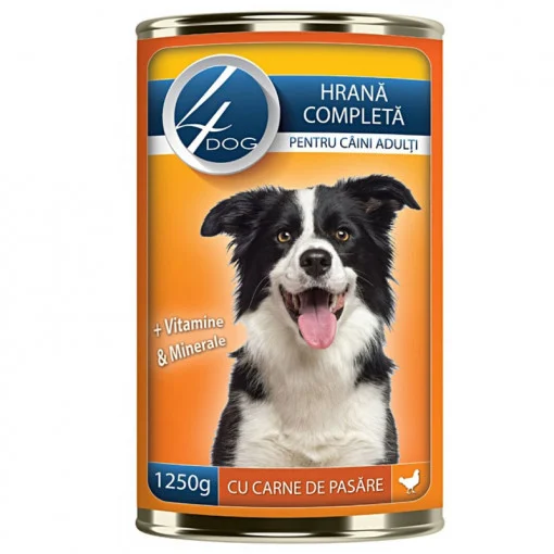 Hrana umeda caini - Hrana umeda pentru caini 4DOG cu PUI conserva 1240g