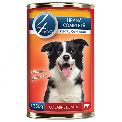 Hrana umeda caini - Hrana umeda pentru caini 4DOG cu VITA conserva 1240g