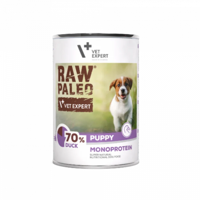 CAINI - Hrana umeda pentru caini, RAW PALEO Puppy, carne de Rata, 400 g