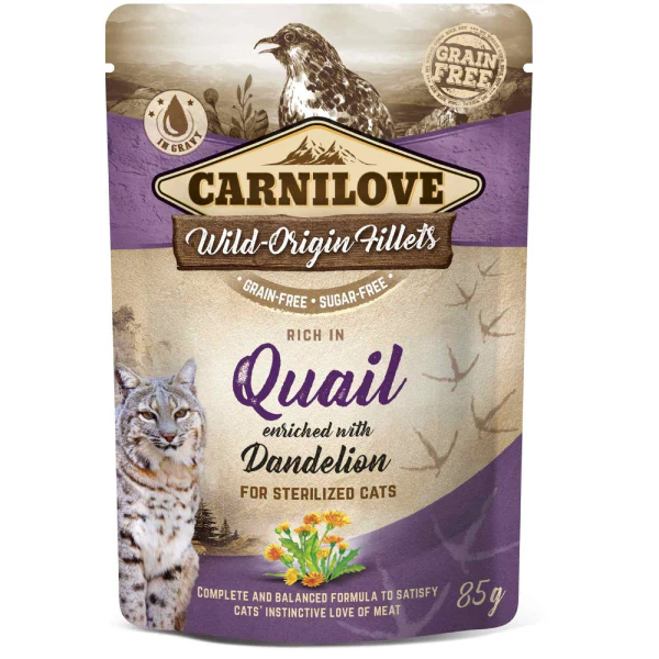 Hrana umeda pisici - Hrana umeda pentru pisici Carnilove Cat Sterilized Prepelita & Papadie 85g