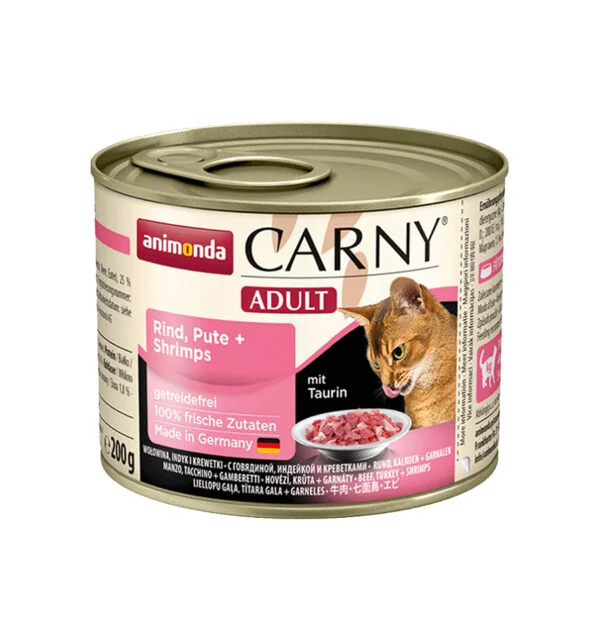 PISICI - Mancare umeda pentru pisici Carny Cat Adult Vita + Curcan + Creveti 200gr