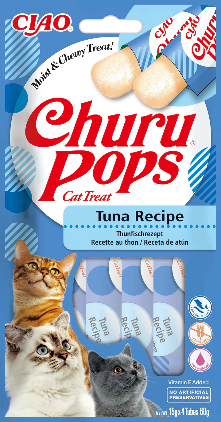 Recompense pisici - INABA CHURU Pops Recompensă pt. pisici, Baton cu Ton, Pachet cu 4 bucăţi x 15g