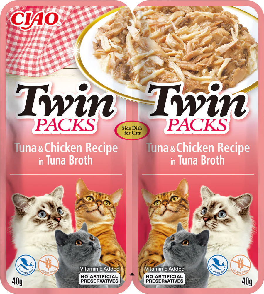 Recompense pisici - INABA CIAO Pachet Plicuri pentru pisici, Ton/Pui, în supă de Ton 2x40g