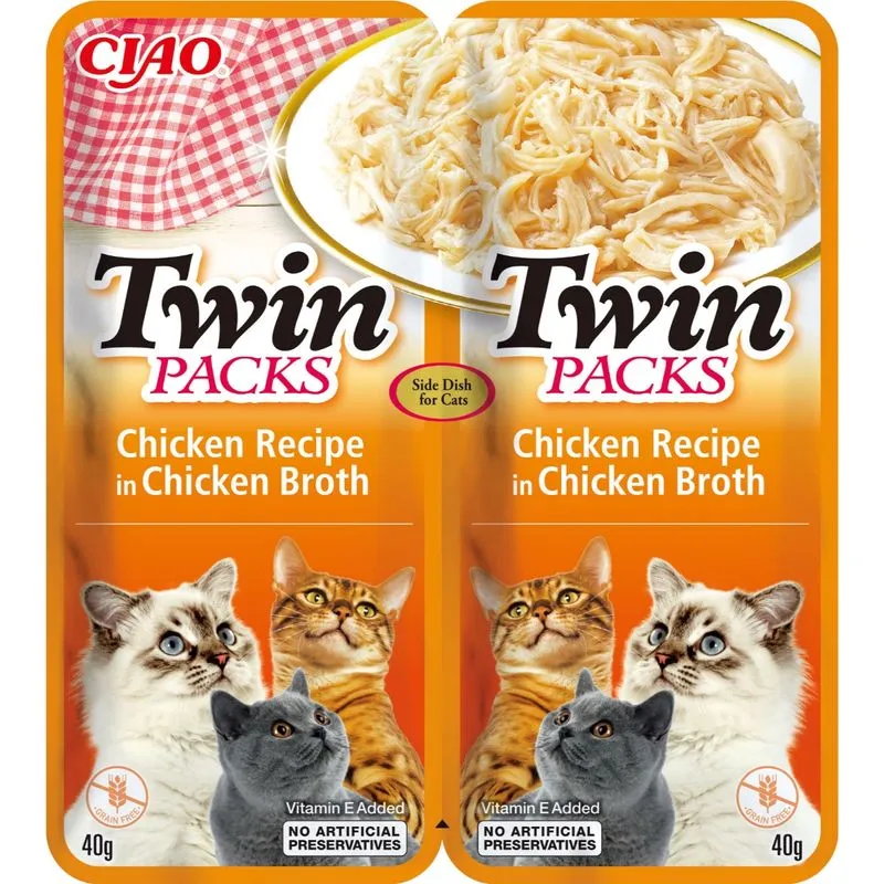 Hrana umeda pisici - INABA Ciao Twin Packs, Pui, plic hrană umedă fără cereale pisici, (topping), 80g
