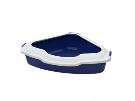 Accesorii pisici - Litiera De Colt, Cu Rama, 56 x 43 x 14 cm, Albastru
