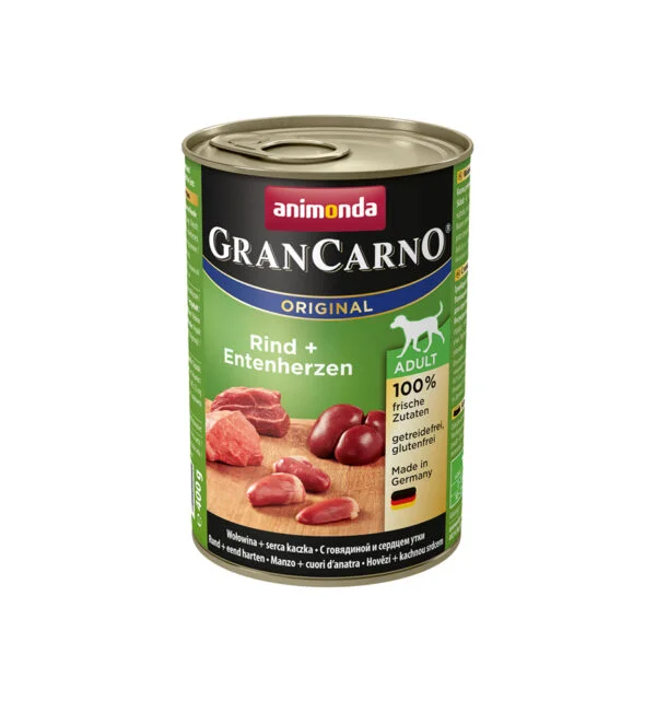 CAINI - Mancare umeda pentru caini GranCarno Adult Dog Vita + Inima Rata 400 gr